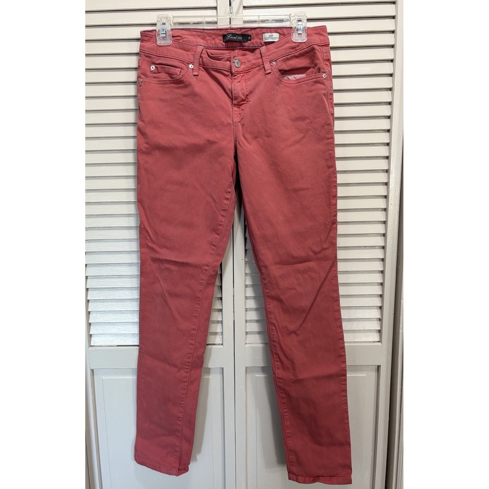 Level 99 Salmon Pink Denim Skinny Straight Leg Jeans Low‎ Rise Size 29 Zip